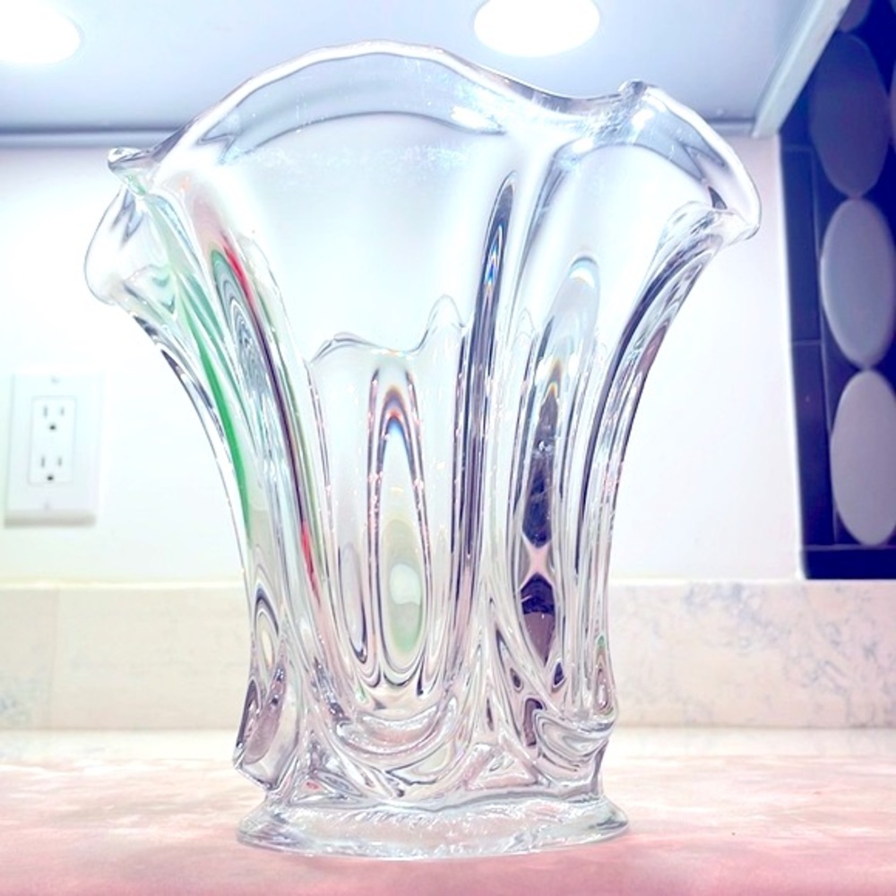 Vintage Swung Vase 7.5” Art Deco Draped Crystal Circa 1930 Heisey Glass Co. EUC